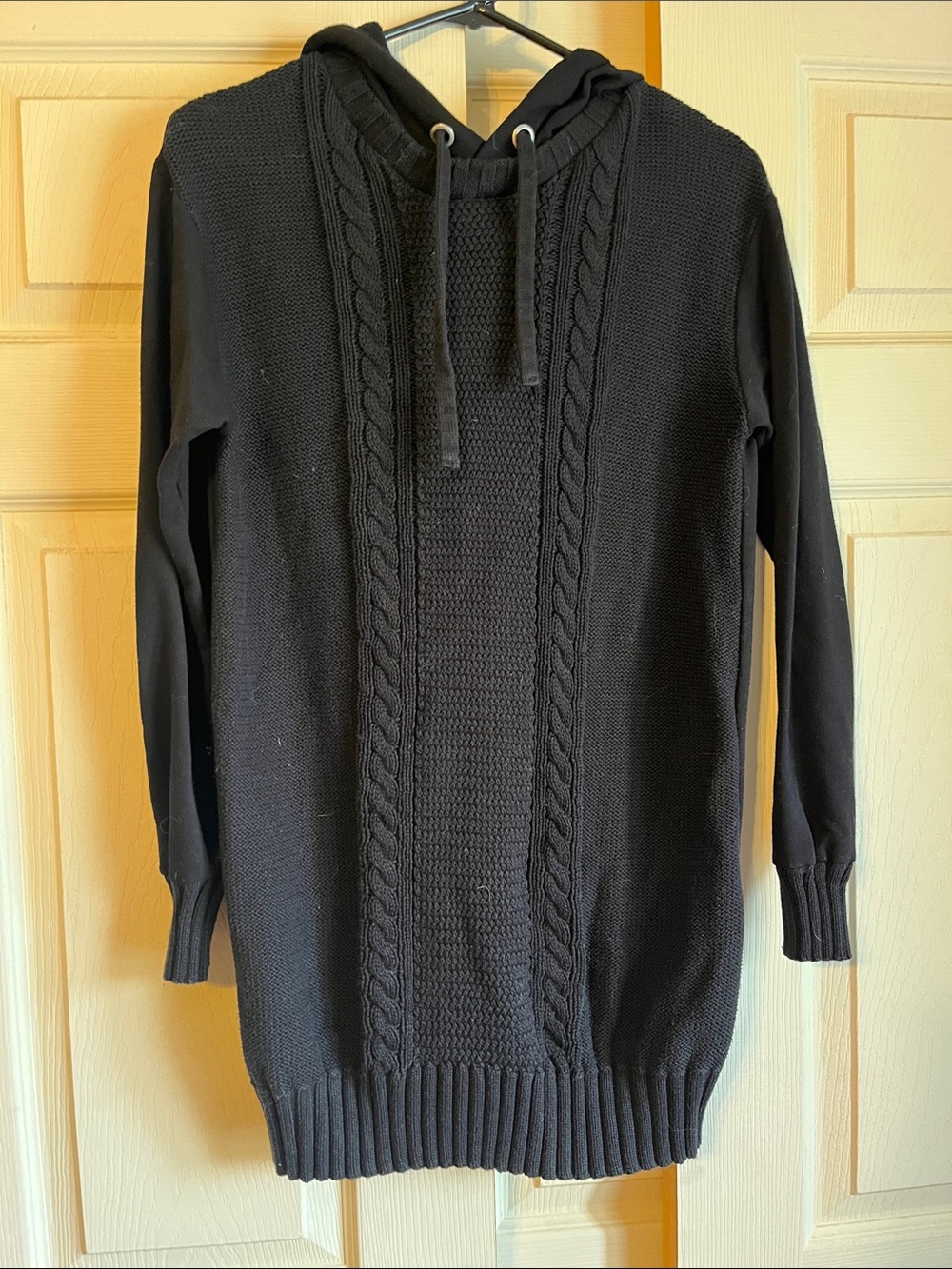 Garage Black Cable-Knit Crewneck Hoodie Sweater